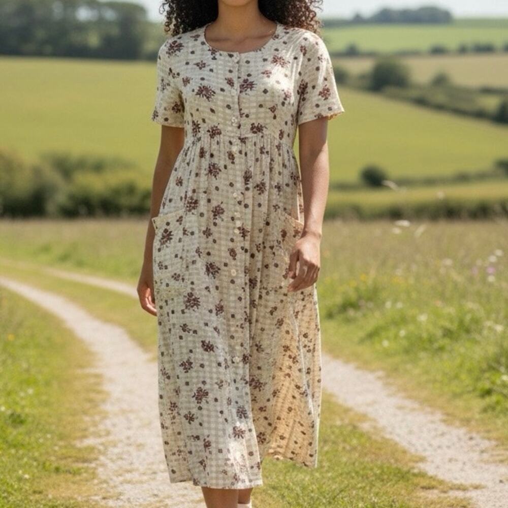 Vintage  1990's Sostanza Floral Cottagecore Midi Dress Size Small